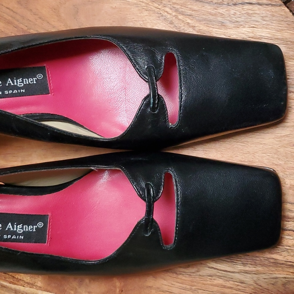 Etienne Aigner Black Leather Slingbacks Heels Size 8.5 M - Picture 5 of 8